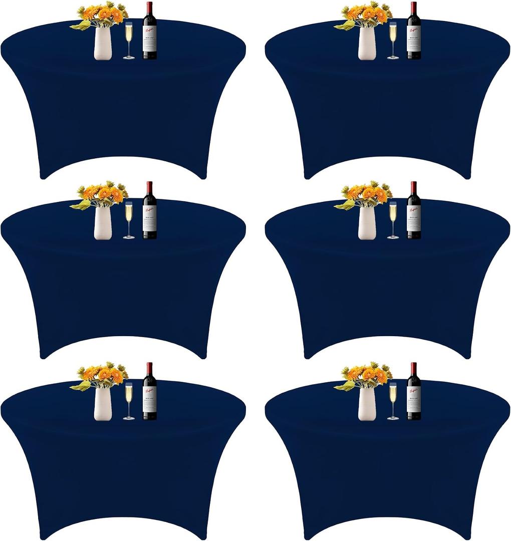6Pcs 5FT Navy Blue Round Spandex Tablecloth 60 inch Stretchable Table Cover Tight Fit Stretch Tablecover Wrinkle Resistant Washable Table Cloth for Weddings Birthday Banquets Parties Festival