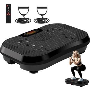 SoftGym Vibration Plate Exercise Machine for Lymphatic Drainage,Power Vibrate Stand Shake Board 450 Lbs Capacity Whole Body Workout Waver with Fitness Resistance Bands Weight Loss Gifts for Women Men