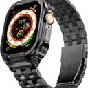 SUPLINK Stainless Steel Case with Band Compatible with Apple Watch Ultra 3 Bands/ 1/ Apple Watch Ultra 2 Bands 49mm, Metal Rugged Protective Bumper Adjustable Strap for iWatch Bands Men, Black