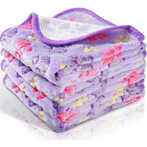 Tatuo 4 Pack Fleece Dog Blankets for Puppy Cats Multi-Size Sleep Mat for Pet Guinea Pig Soft Washable Warm Crate Bed Puppy Teething Toys Print Pattern Blanket Indoor(Purple,24 x 16 Inch,Paw)