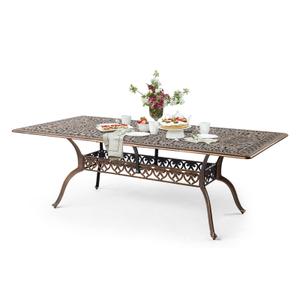 VINGLI 8-Person Outdoor Dining Table, Metal Dining Table with Umbrella Hole Cast Aluminum Patio Table, Rectangle Table Outdoor Furniture Garden Table (87”Lx42W”x28.5”H)