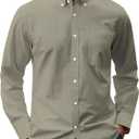 J.VER Men's Oxford Shirt Solid Casual Button Down Collar Shirts Long Sleeve Dress Shirts with Pocket (Large, Light Olive Green)