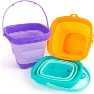 Shindel 3Set Collapsible Beach Buckets, Foldable Sand Toys, for Kids Toddlers Outdoor Activities, Beach Fun Summer Vacation, Camping Gear, Travelling (Mix 2)