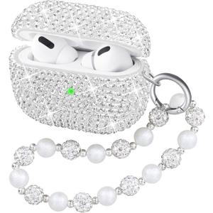 Ucharmbead Compatible with AirPods Pro 2 Case Protective Glitter Cute Case for AirPod Pro 2nd Gen with Luxury Shining Keychain Lanyard Strap for Women Girls (Silver)