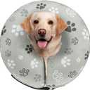SCENEREAL Dog Cone Alternative After Surgery Donut Collar, Soft Pet Recovery Pillow Collar for Medium Large Dogs, Inflatable Adjustable Neck Collars to Prevent Licking, Grey Footprints L