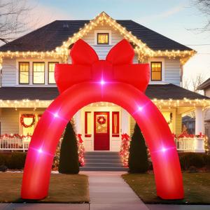 Leyndo 9 ft Bow Christmas Inflatable Archway Outdoor Decorations Red Light up Blow up Christmas Archway Lighted Xmas Inflatable Arch Red Bow Party Favors for Indoor Outdoor Lawn Yard Garden Decoration
