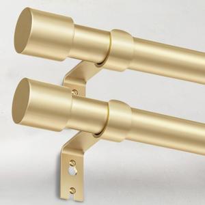 2 Pack Heavy Duty Curtain Rods for Windows 72 to 144 Inch, 1 Inch Gold Curtain Rods Set of 2 Pack for Outdoor, Farmhouse, Bedroom, Adjustable Easy Install Drapery Rod (A2,Gold,30"-150"-2Pack)