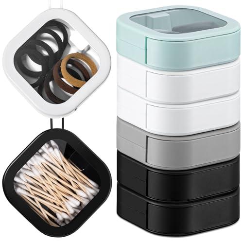 Kathfly  5 Pcs Hair Tie Container Dispenser Organizer Hair Tie Holder Travel Portable Bobby Pin Holder Cotton Swabs Dispenser Women Bathroom Storage Accessory Travel Essentials(Neutral Colors)