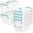 Set of 7 Pack Stackable Storage Bins with Handle, Clear Plastic Container Box,Perfects for Snacks, Tools, Cosmetics,Toys,Gadgets Organizer (Set of 7 -Random Color)