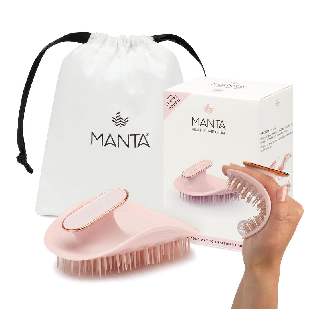 Manta Original Anti-Breakage Hairbrush Gentle Detangling Brush for Wet & Dry Hair, Flexible Hairbrush for All Types, Healthy Hair Care for Women & Men, Pink