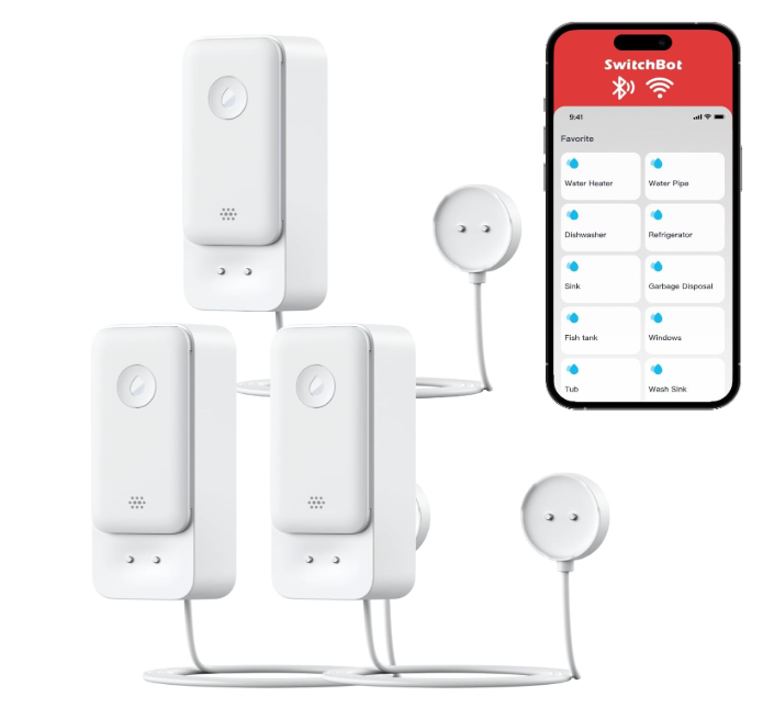 SwitchBot WiFi Water Leak Detector, Smart Water Sensor with 100dB Adjustable Alarm&App Alerts, IP67 Waterproof, Detector for Home with 3.28ft Sensing Cable, No Hub Required (Support 2.4G) (3, White) 
