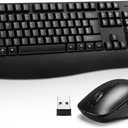 Wireless Computer Keyboard And Mouse Combo with Palm Rest, Large Number Pad, LED Indicators，2.4Ghz Ergonomic, Foldable Stands,Anti-Wear Letters Full Size Keyboard for Windows Mac PC Laptop-Black