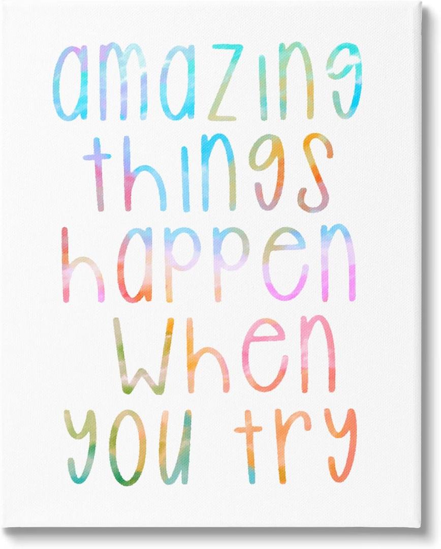 Stupell Industries Amazing Things Happen Phrase Canvas Wall Art, Design by Lil' Rue (16L" x 20W")