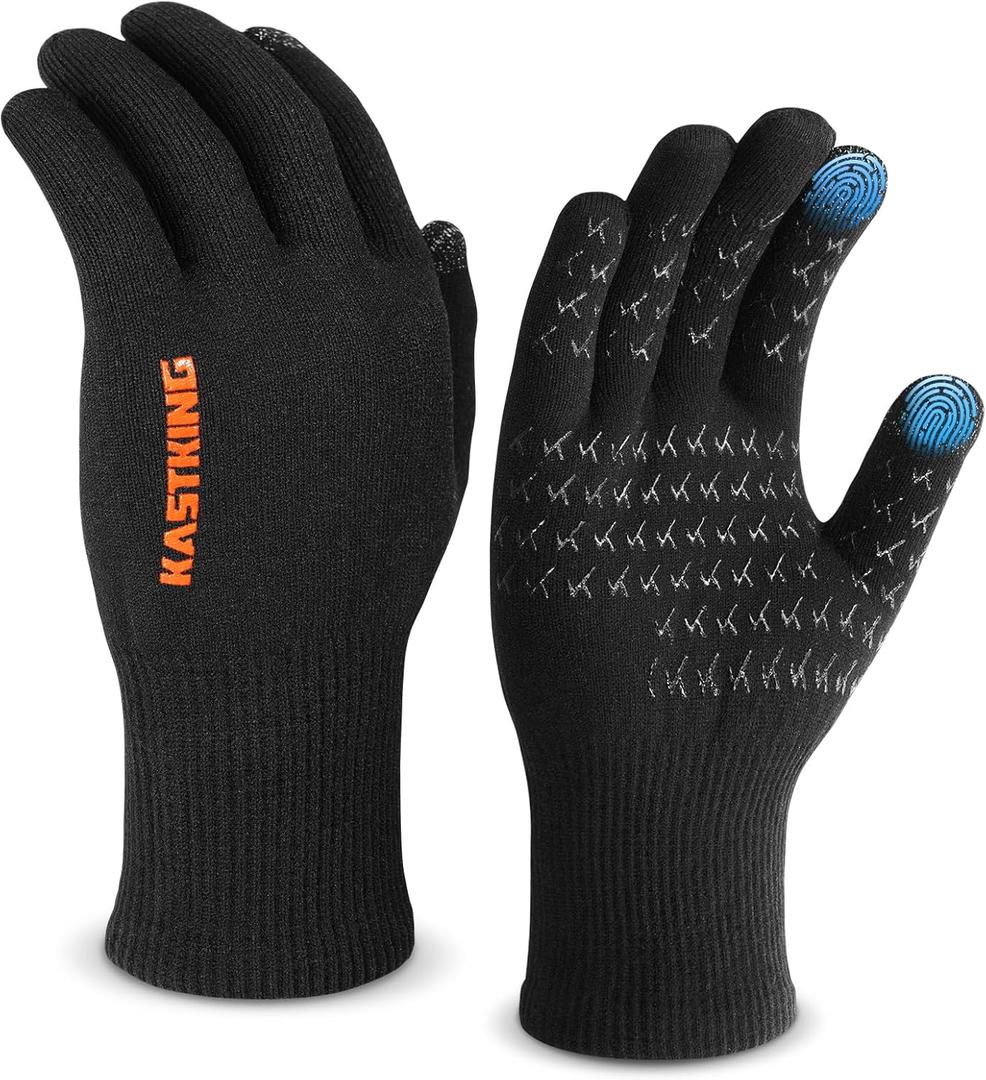 KastKing HydroFlex Waterproof Fishing Gloves, Touchscreen Compatible, Non-Slip Palm, 4-Way Stretch, Extended Cuff for Winter & Ice Fishing, Kayak, Boating, Unisex (Medium)