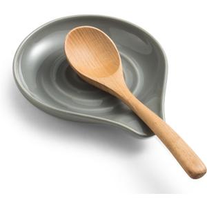 LAUCHUH Spoon Rest for Kitchen Countertop, 5 inch Ceramic Spoon Holder for Stove Top Large Cooking Spoon Holder for Spatula, Ladle or Tongs, Framhouse Decor, Gray