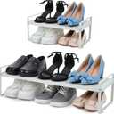 1-Tier Expandable Shoe Rack, Adjustable Closet Shoe Storage Organizer, Heavy Duty Metal Shoes Shelf, Stackable Free Standing Rack for Small Space (H:7")