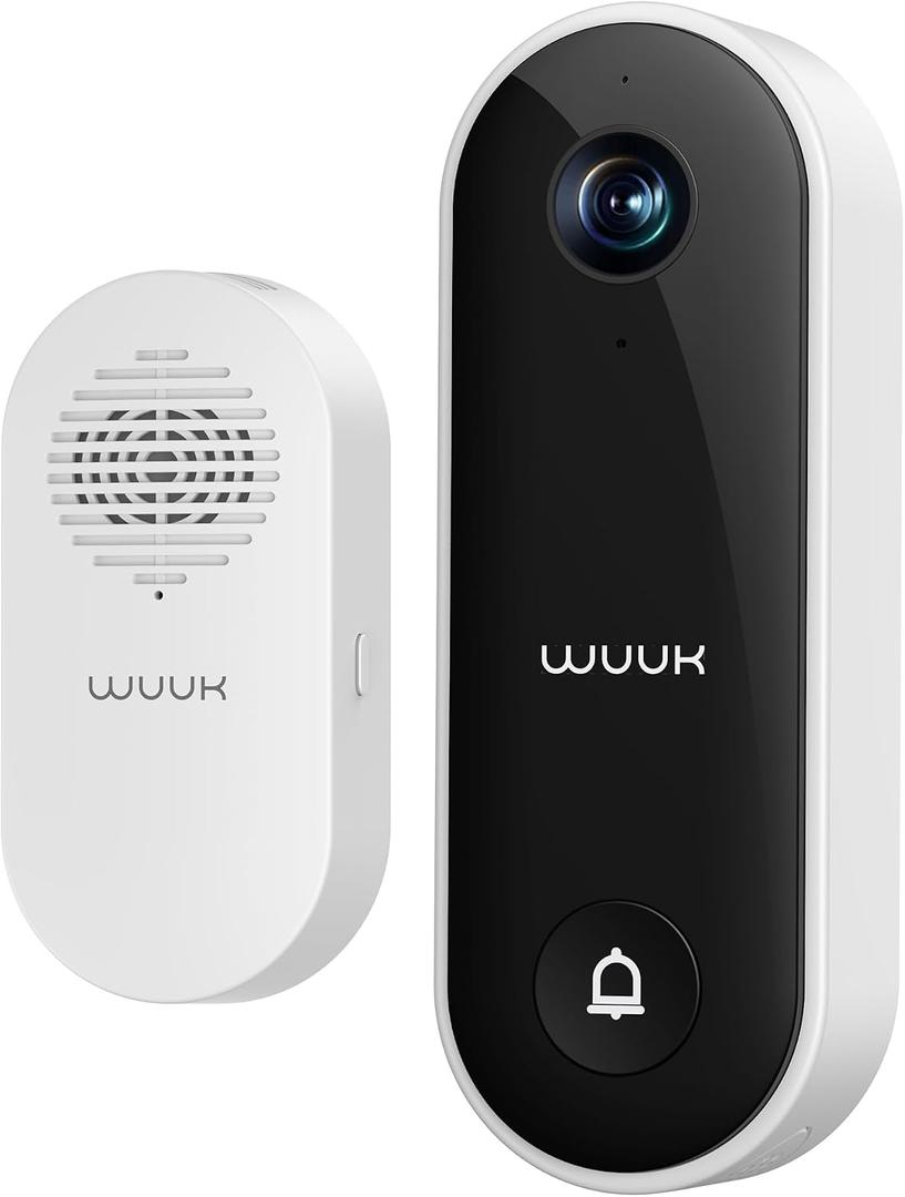WUUK Doorbell Camera Wired with Chime, 2K Video Doorbell, Face Recognition, Human and Motion Detection, 24/7 Recording, No Subscription, Requires Existing Doorbell Wiring, 16-24V AC, 2.4 GHz WiFi Only