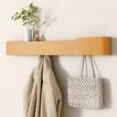 Wall Mounted Coat Rack with Shelf, Wooden Entryway Organizer with Hidden Metal Hooks for Hanging Coats Bags Keys, Modern Floating Shelf for Hallway Bathroom