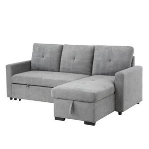 Benjara Lna 84 Inch Sectional Sofa, Pull Out Bed, Storage Chaise, USB