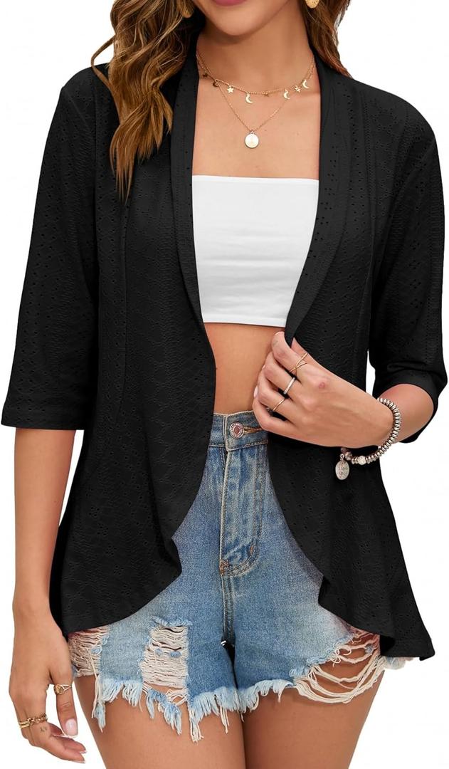 Women's Open Front 3/4 Sleeve Soft Drape Ruffles Cardigan Jacket (XX-Large, Aa)