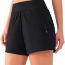 ANFILIA Women's 3" High Waisted Swim Shorts with Zipper Pockets Quick Dry Board Shorts Swimsuit Bottoms Built-in Brief, XL