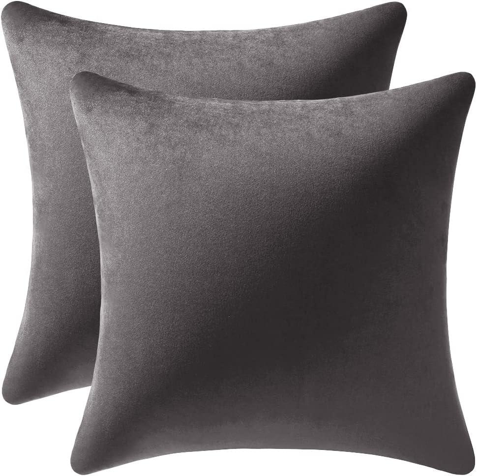 Throw Pillow Covers 20x20 Dark-Grey: 2 Pack Cozy Soft Velvet Square Decorative Pillow Cases for Farmhouse Home Decor