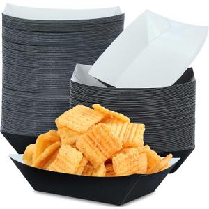 Zhehao Disposable Paper Food Tray Paper Food Boats Grease Resistant Popcorn Tray for Serving Tacos, BBQ, Festivals, Party or Concession Stands Plates, White and Black(150 Pcs,3lb)