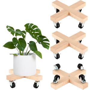 Pack of 3 Wooden Plant Caddy with Wheels 12 Inch Rolling Plant Stand on Wheels Heavy Duty Plant Dolly for Large Plants Plant Roller with Wheels Planter Wheels Base Indoor & Outdoor