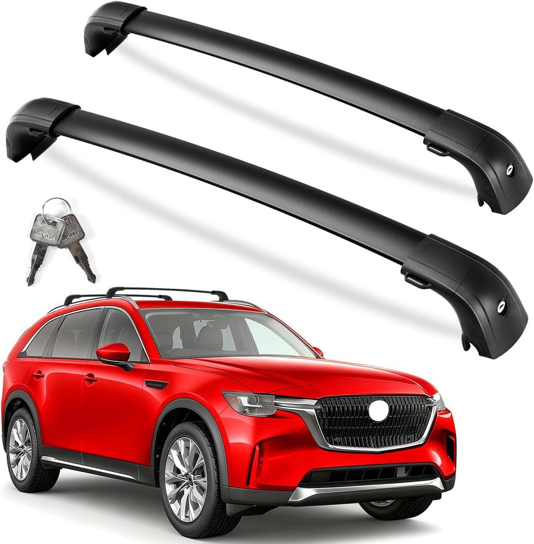 KINGGERI 300lb Lockable Roof Rack Cross Bars Compatible with 2024 2025 2026 Mazda CX90 & CX-90 PHEV with Flush Side Rails, Heavy Duty Aluminum Roof Rails Crossbars Luggage Accessories