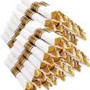 Joyido 400PCS Pre Rolled Gold Plastic Silverware Sets - Heavy Duty Gold Cutlery - Include 100 Pack Wrapped Disposable Utensils with Napkins for Parties, Dinners & Weddings
