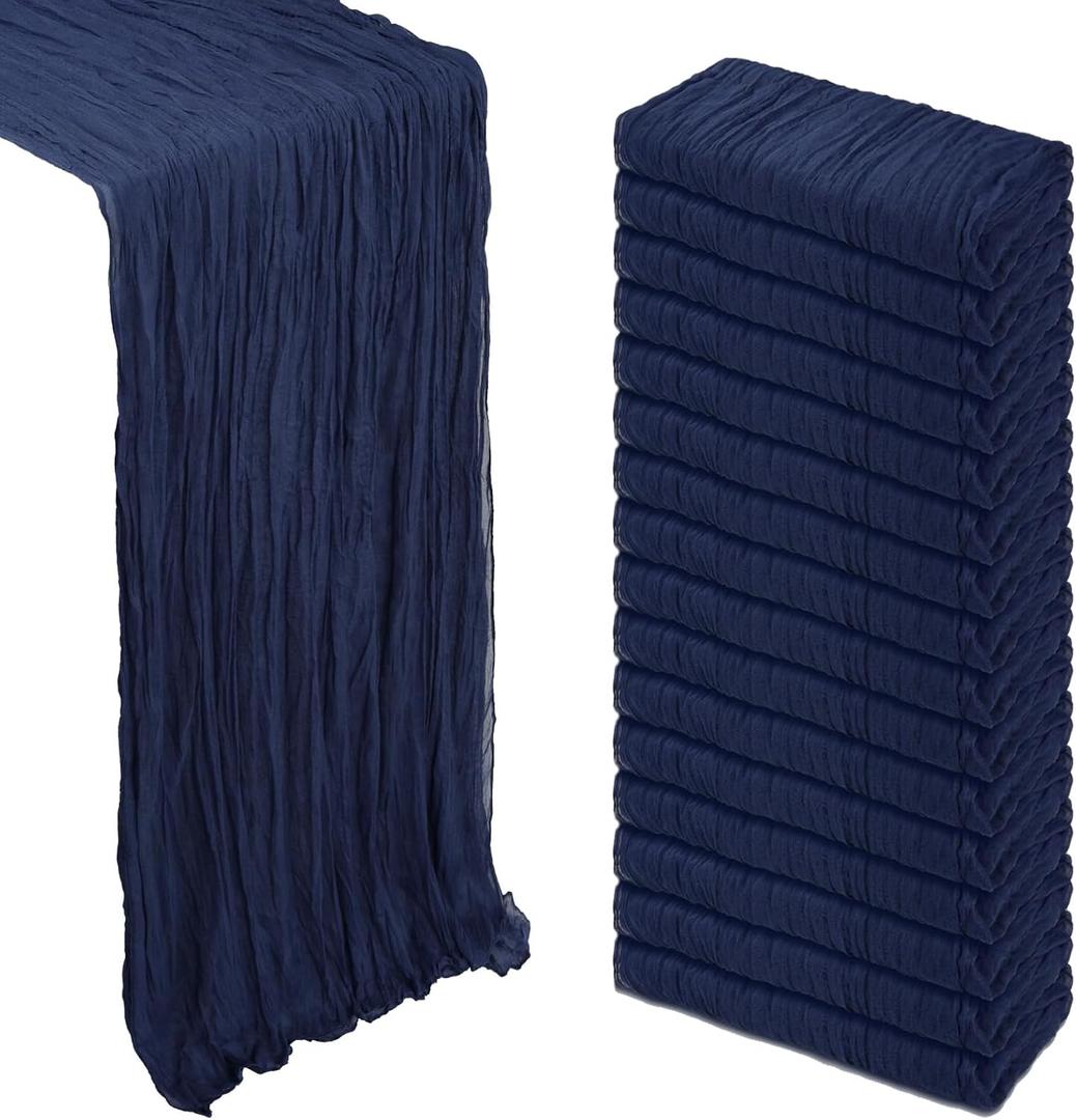 16 Pack Navy Blue Cheesecloth Table Runner 10Ft Gauze Cheese Cloth Table Runner 120 Inch Boho Sheer Rustic Fabric for Holiday Party Decor Bridal Baby Shower Wedding Home Decoration