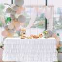 Pufogu White Tulle Table Skirt 6ft Tutu Ruffled Chiffon Tablecloth For Rectangle Wedding Baby Shower Girls Birthday Party and Cake Dessert Table Decorations(BrightRainbow, L6(ft), H30in)