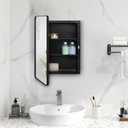 Fundin Plastic Black Medicine Cabinet, Mirror Door with Round Corner Metal Frame, Recessed and Surface Mount Bathroom Medicine Cabinet, 16 x 22 inch Mirror Size