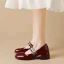 Stunner Women's Chunky Low Block Heels Dress Pumps Comfortable Closed Square Toe Mary Jane Pumps Wine Red 41(8.5)