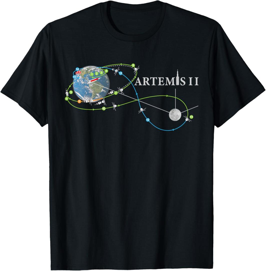 Artemis 2 Route Map SLS Rocket Launch Mission To The Moon T-Shirt (Black, Small)