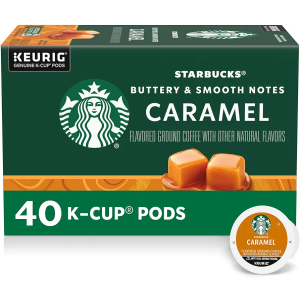 Starbucks K-Cup Coffee Pods—Caramel Flavored Coffee—100% Arabica—1 box (40 pods) BB 7/15/26