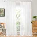 BGment White Linen Curtains 96 Inches Long for Living Room - Semi Sheer Light Filtering Drapes with Rod Pocket for Bedroom Floor Length Lightweight Rustic Window Treatments, 2 Panels Set, 52 X 96 Inch