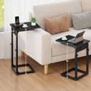 Vagusicc C Shaped End Table with Charging Station, Adjustable Height Side Table for Couch, C Table End Table Couch Table That Slide Under, Sofa Table TV Tray Arm Table for Living Room, Bedroom, Black (16"D x 12"W x 18-33"H)