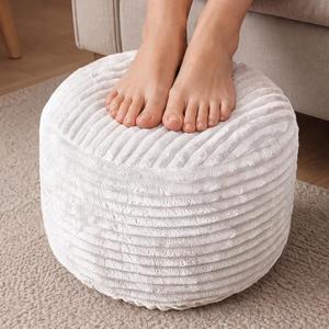 Round Pouf Ottoman,Corduroy Foot Rest,Beige,18x14 in, 18"D x 18"W x 13"H