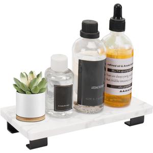 Bathroom Vanity Tray and White Marble Kitchen Soap Tray, Luxurious Small Accessory for Table/Countertop (Black-Rectangle, 8" x 4" x 1")