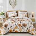 Anibedding Brown Quilt Set Queen Size, Floral Bedspread with 2 Pillowcases, Soft Microfiber Lightweight Coverlet Bedding Set for All Season(96"x90")