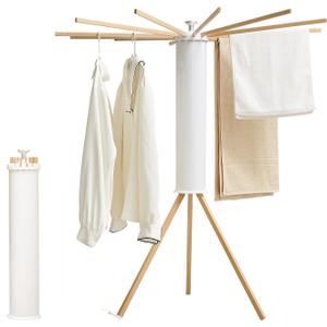 JOOM Tripod Clothes Drying Rack, Garment Rack Portable and Foldable Space Saving Laundry Drying Rack - Drying Rack Clothing 12 Rods Wooden, Standard