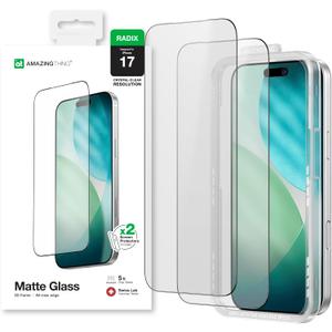 AMAZINGthing for iPhone 17 [Radix - Matte Glass] Screen Protector, Anti-Glare Matte, 9H Tempered Glass, Full Coverage, CaseFriendly, Oleophobic, Alignement Frame, 2 Pack
