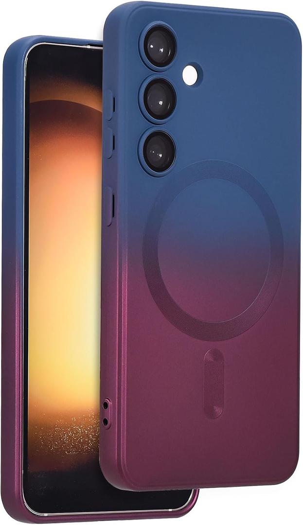 Magnetic for Samsung Galaxy S23 Case,Soft Silicone Gradient Color Samsung S23 Phone Case with Camera Protection,Anti-Scratch Samsung Galaxy S23 Case Compatible with MagSafe,Blue Red