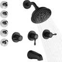 3 Handle Tub Shower Faucet Set, Bathtub Shower Trim Kit with Tub Spout, Shower System Complete 3 knobs, Matte Black
