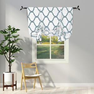Melodieux Moroccan Thermal Insulated Tie Up Shade Room Darkening Blackout Rod Pocket Curtain for Small Window, 42 by 63 Inch, Off White/Dusty Teal (1 Panel)
