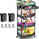 Goovilla 4 Tier Rolling Utility Cart Organizer with Removable Drawer, Stable and Sturdy Black Rolling Storage Carts with 2 Lockable Wheels for Bathroom, Kitchen, Snack, Craft, Makeup, Baby Essentials