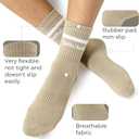 Pilates Socks for Women with Non Slip, Striped Crew Grip Socks for Pilates, Barre, Dance & Home Workout, Anti-Skid Socks with Grip 3 Pairs - Beige/White/Black (Black)