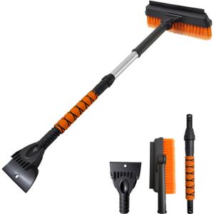 33 Inch Ice Scrapers for Car Windshield, 3 in 1 Extendable Snow Brush, Snow Scraper for Car with Foam Grip and 270 Pivoting Brush Head, Silicone Squeegee for Sedan SUV Truck RV