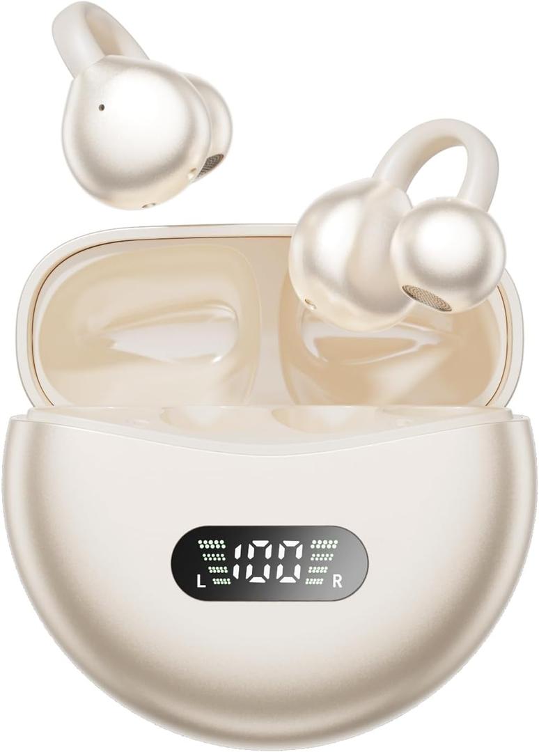 Clip On Earbuds Open Ear Ear Buds Wireless Bluetooth 5.4 Headphones,48H Playtime,IPX6 Waterproof,Touch Control,Comfortable for Workouts and Daily Use (Skin)